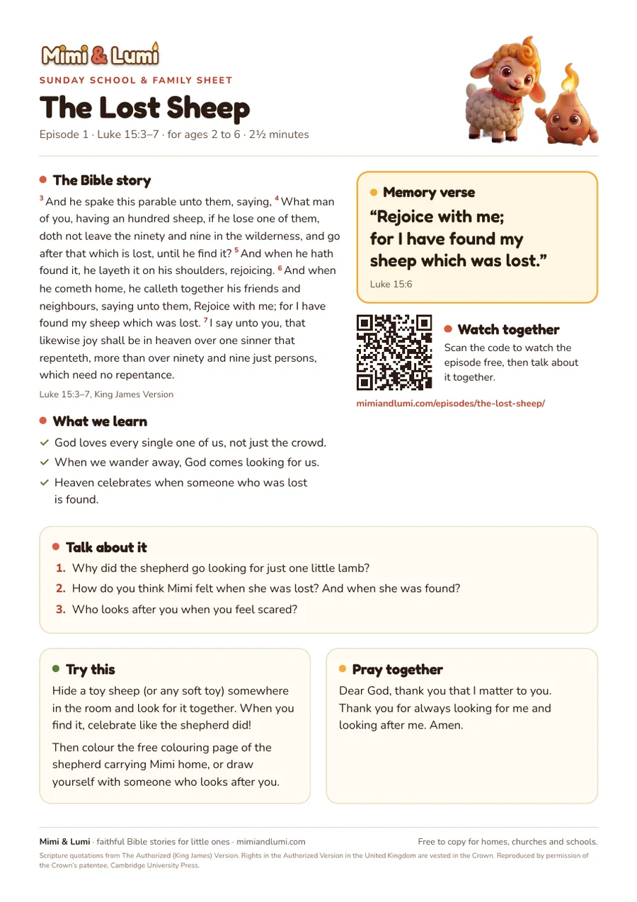 The Lost Sheep Sunday school and family sheet
